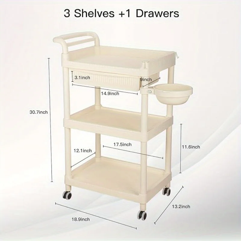 عربة متنقلة لصالونات التجميل متعددة الطبقات، صندوق تخزين مستطيل غير مقاوم للماء مع عجلات، صندوق تخزين لتنظيم مستلزمات التخزين