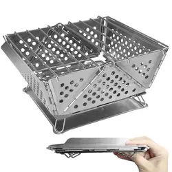 Portable Folding BBQ Grill Camping Split Stainless Steel Fire Pit Tent Stove Outdoor Picnic Accessories Charcoal Grill Burner