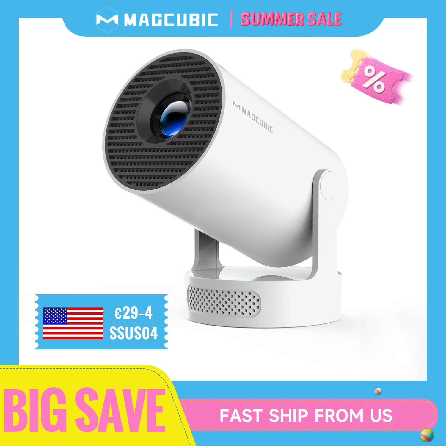 Magcubic HY300 Pro + Projector 4K 720P With 5W Speaker Android 11 8000 Lumens WiFi 6 BT5.4 Outdoor Video Home Theater Projector