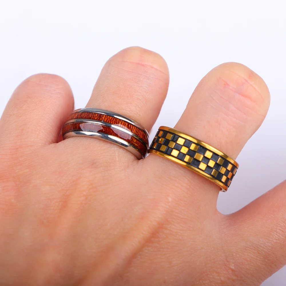 10/20/30/50Pcs/Lot Stainless Steel Fashion Ring Wood Grain Ring Men's Wedding Ring Women's Party Mixed Style Random Style view 6