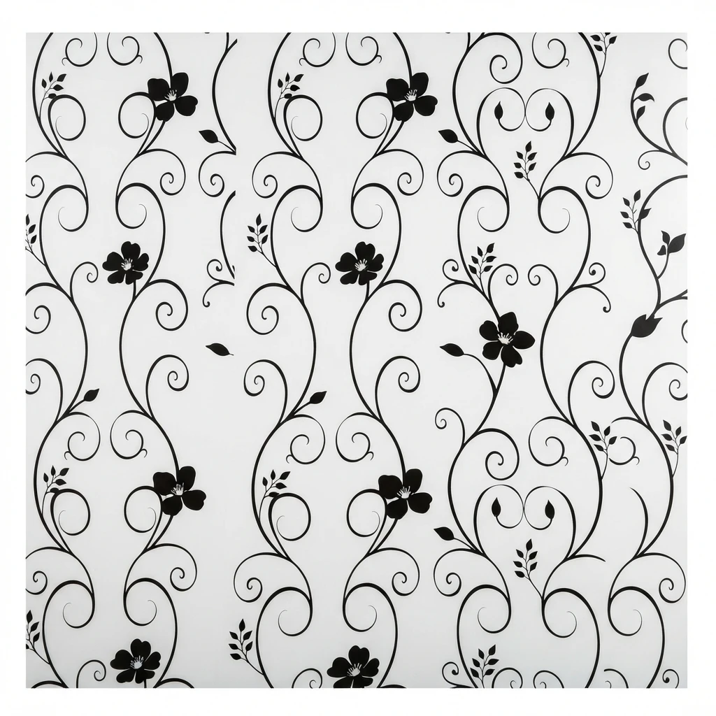 Black Floral Vine Self-Adhesive Window Film Frosted Privacy Glass Sticker Anti-Peeping Soft Light Transmission Scratch-Resistant