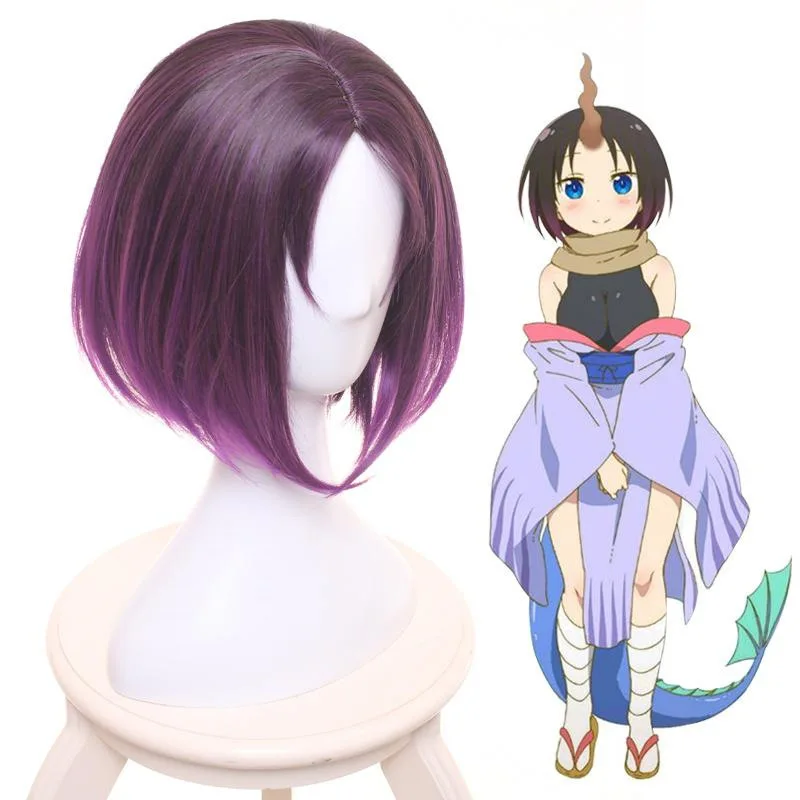 Perruque Cosplay courte violette ombrée – Kobayashi, Anime Dragon Maid Elma, perruque secouante du Dragon pour femmes