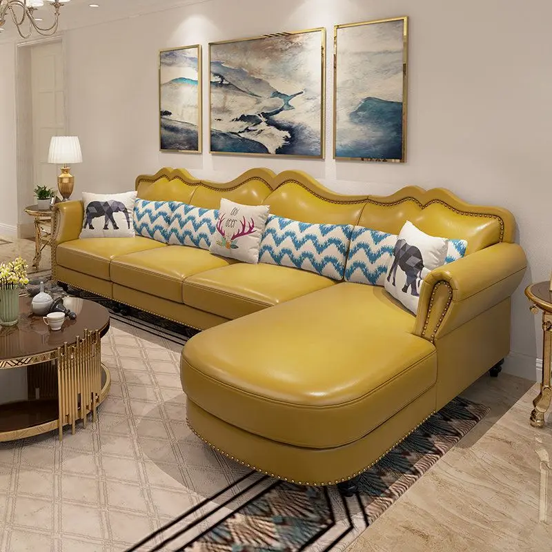 Sofa light luxury living room corner first layer sofa cowhide small apartment