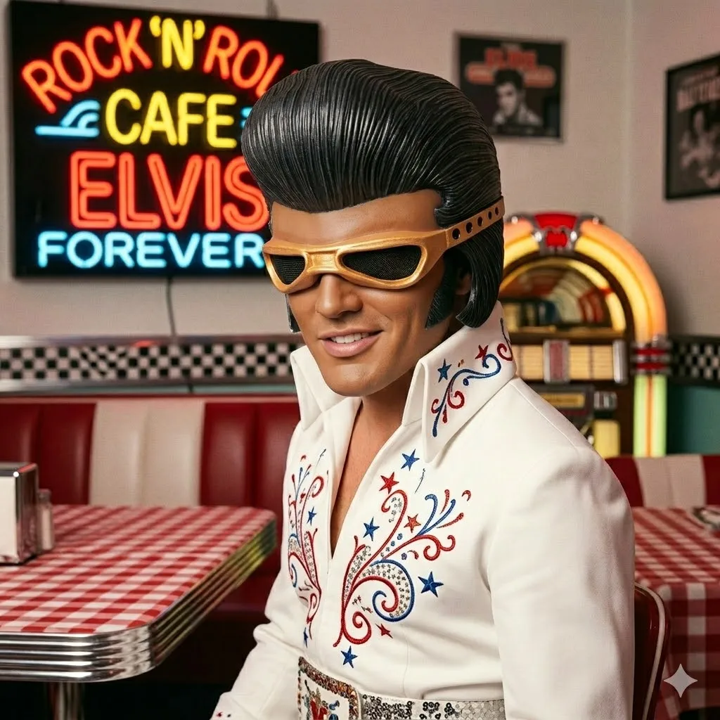 Máscara de Látex Realista de Meio Rosto Elvis - Acessório de Fantasia Estilo Retrô para Apresentações de Palco, Eventos de Halloween