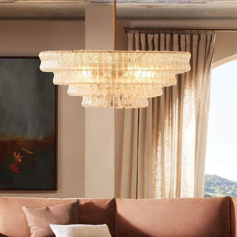 

LED smoky grey/clear vintage chandelier with triple glass lustre for living room, dining room ceiling light fixtures