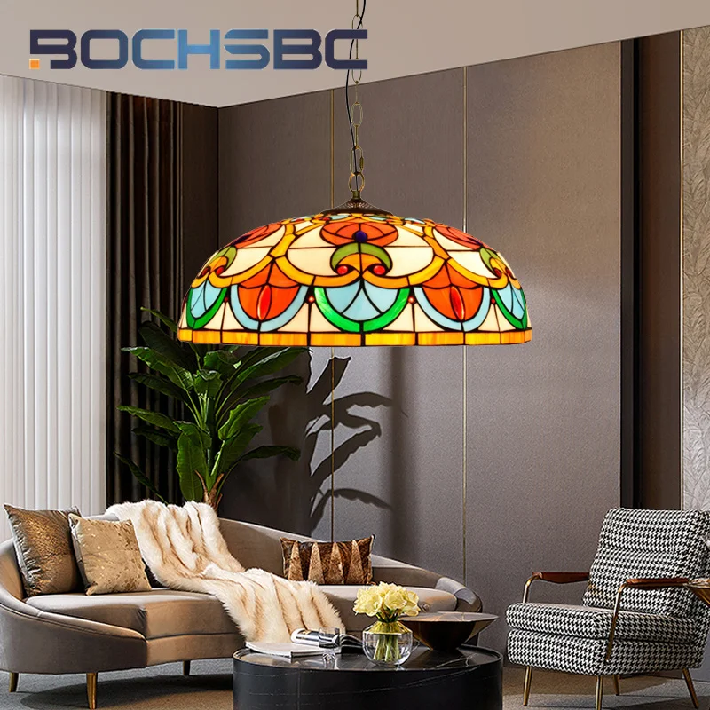 

BOCHSBC Tiffany Vintage style Love pendant light Stained glass art Deco Living Room Dining Room Study Bedroom chandelier