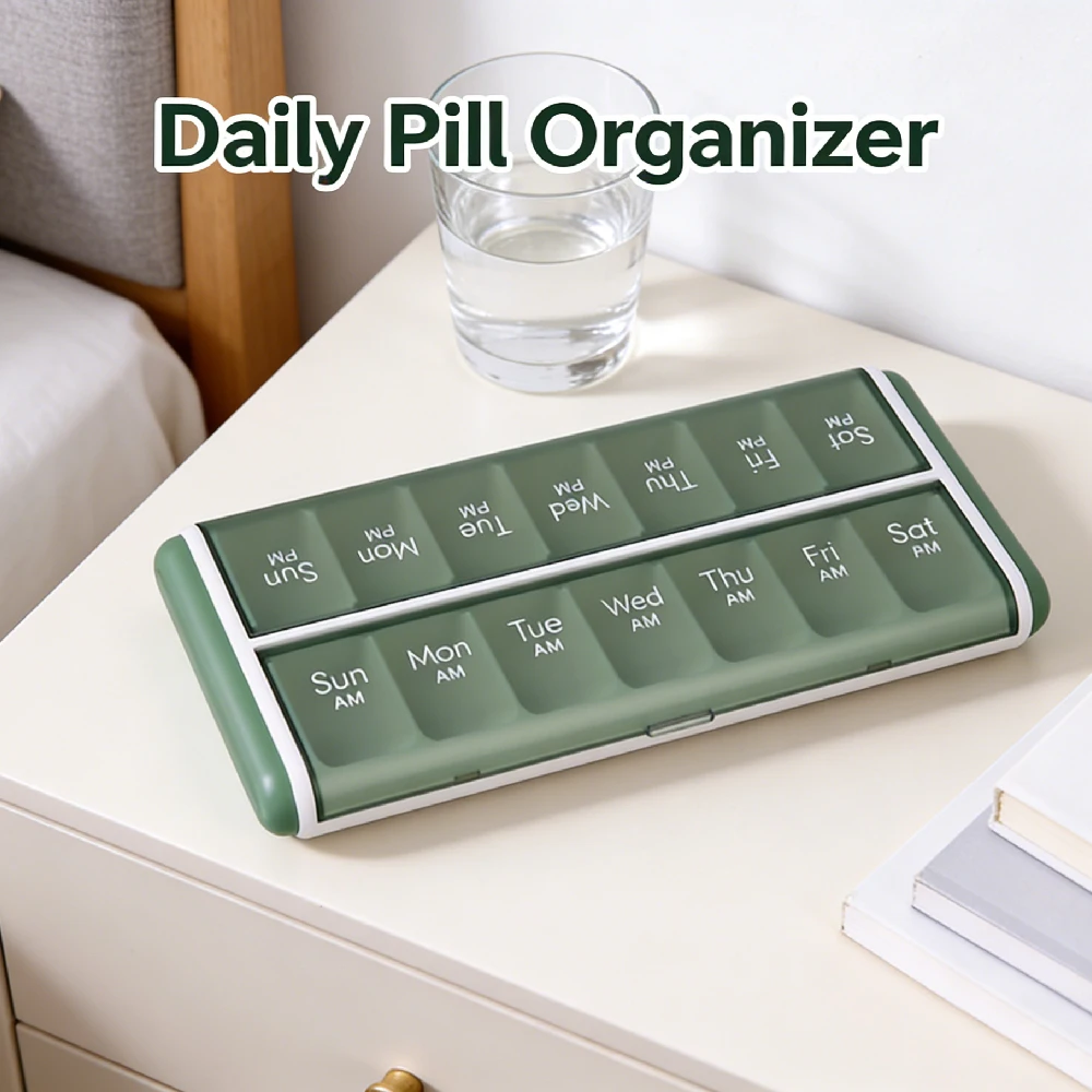 FVXVXV 1PCS Weekly (7-Day) AM/PM Pill Organizer, Vitamin Case, and Medicine Box, Medium Compartments, 2 Times a Day