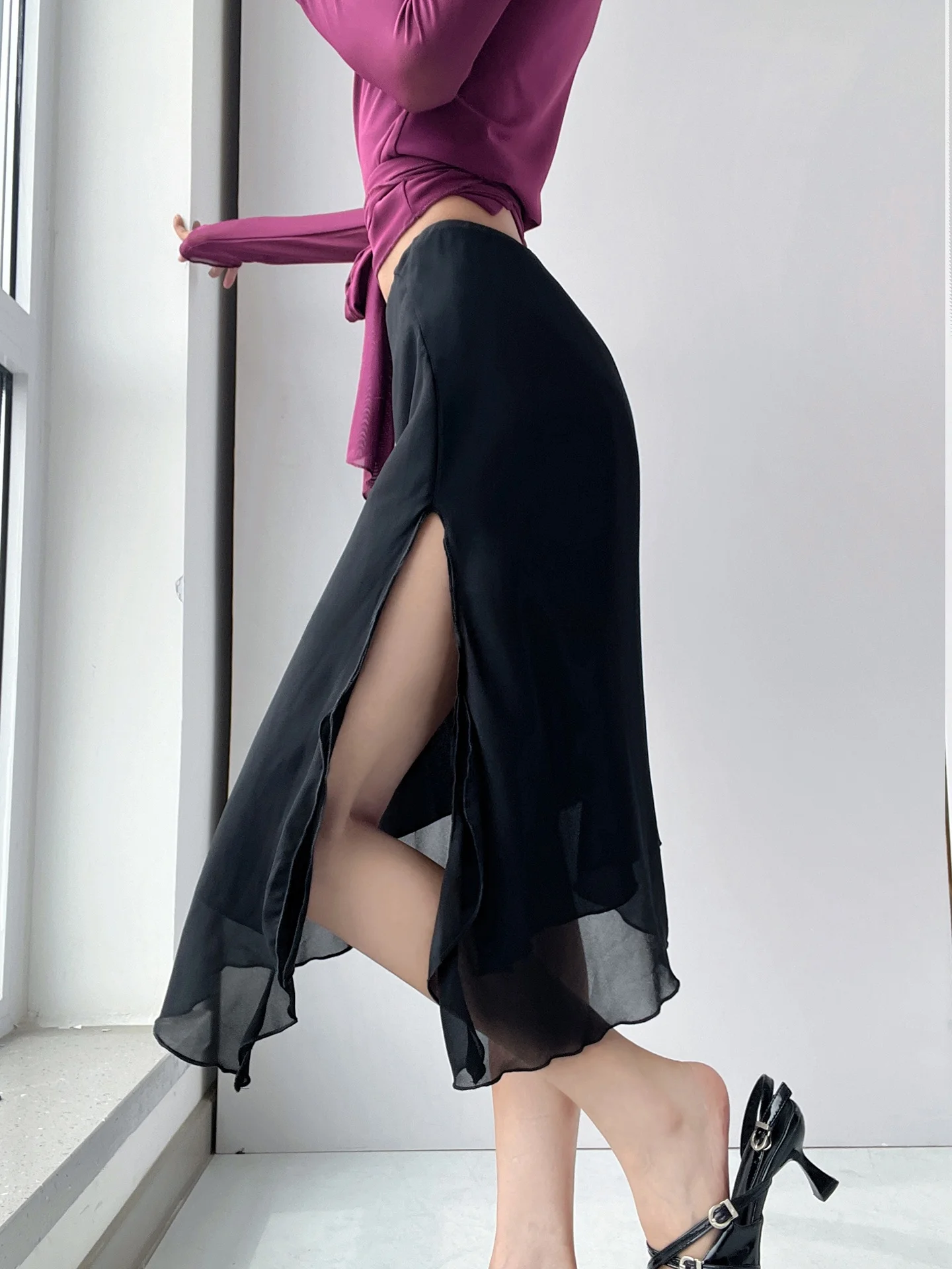 Sexy Mesh High Slit A-Line  Skirt Women's Slimming Waist Thin Polyester Daily Wear Cotton Village Brand Half Body Skirt
