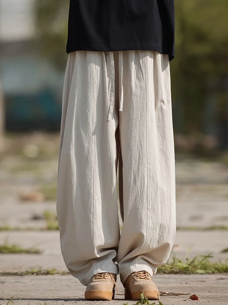 

Летние мужские повседневные брюки из хлопка и льна, тонкие спортивные прямые свободные брюки с широкими штанинами, удобные дышащие длинные брюки