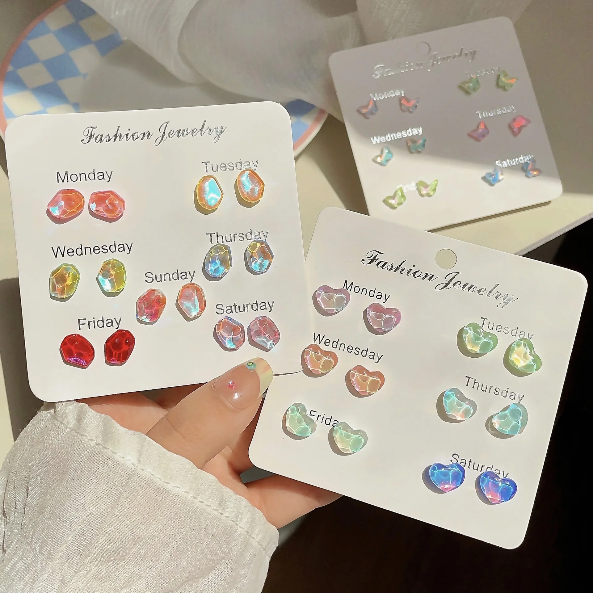 Stud Earrings Colorful Translucent Stone Sweet Elegant Summer New Style Bohemian Lightweight Resin Daily Party Gift for Women