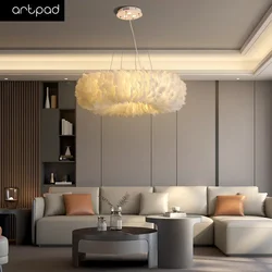 Artpad White Feather Pendant Light With E27 Bulb Included Chandelier for the children's room Living Room Decor Droplight