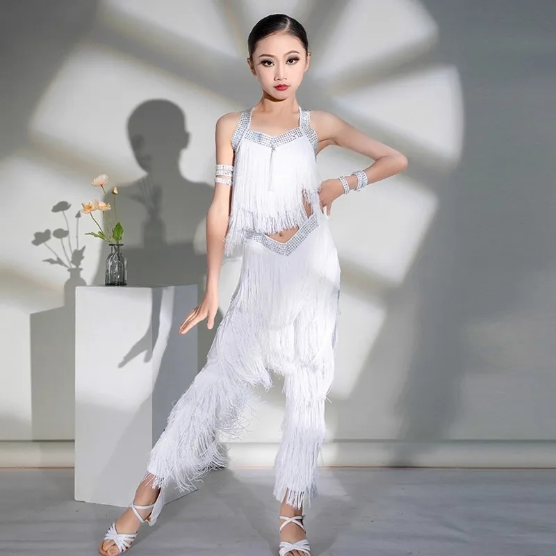 Customized Latin Dance Suit Girls Practice Performance Dress Top and Pants Tassel Set Ballroom Dance Competition Dresses Women