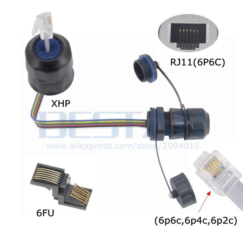XHP2.54 RJ11 Konektor Tahan Air RJ 11 M20 6P6C Kabel Ekstensi Saluran Telepon 4 6 Core Un Lurus-melalui Kepala Extender