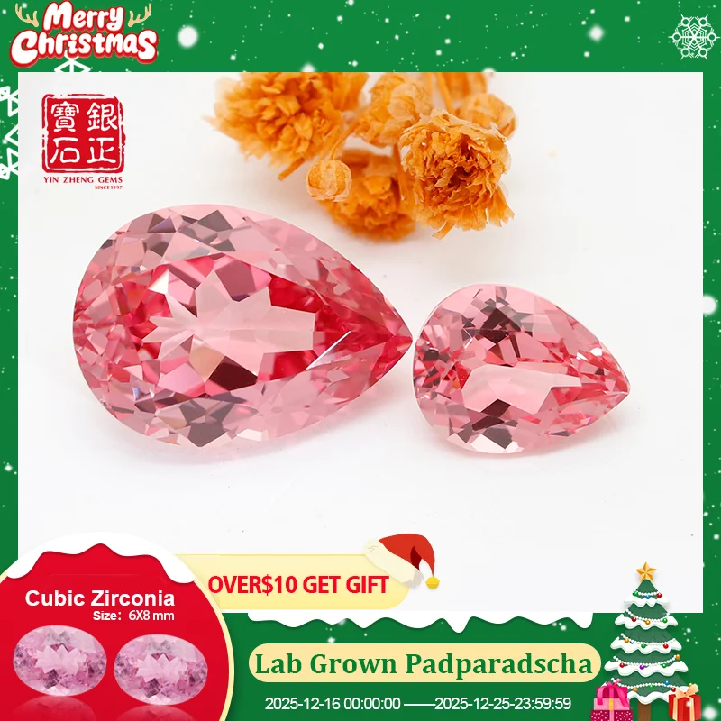 

YinZheng Czochralski Lab Grown Padparadscha Sapphire Pear Shape Provide AGL Certificate Synthetic Cultivate Padparadscha