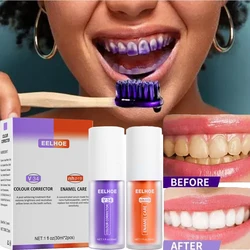 Pasta de dientes de color púrpura y naranja, 2 piezas, V34, blanqueamiento Dental, eliminación de manchas de placa, higiene bucal, cuidado de los dientes, aliento fresco, herramientas dentales