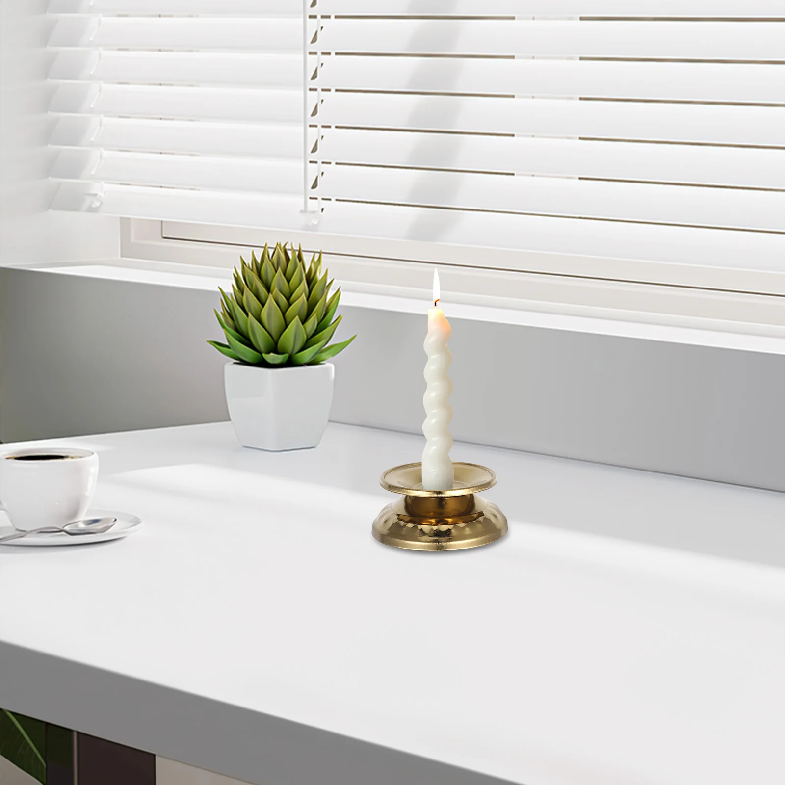 

1 Pair Vintage Stainless Steel Holder Smooth Finish Wide Base Taper Stand Wedding Holiday Party Table Centerpiece