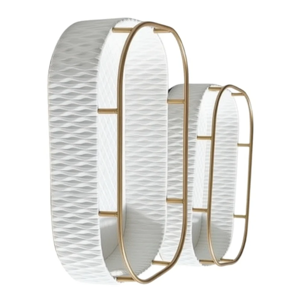 Wave Pattern Plastic Cosmetic Organizer Cream White with Gold Rim for Vanity Dresser Skincare Bottle Storage 30.5 21 8.5 cm