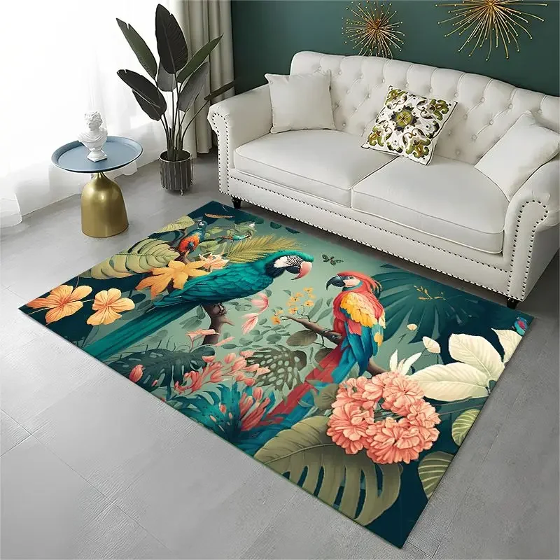Colorful Parrot Macaws Parakeet Birds Large Area Rug Non-slip Carpet for Bedroom Living Room Sofa Doormat Home Decor Floor Mat