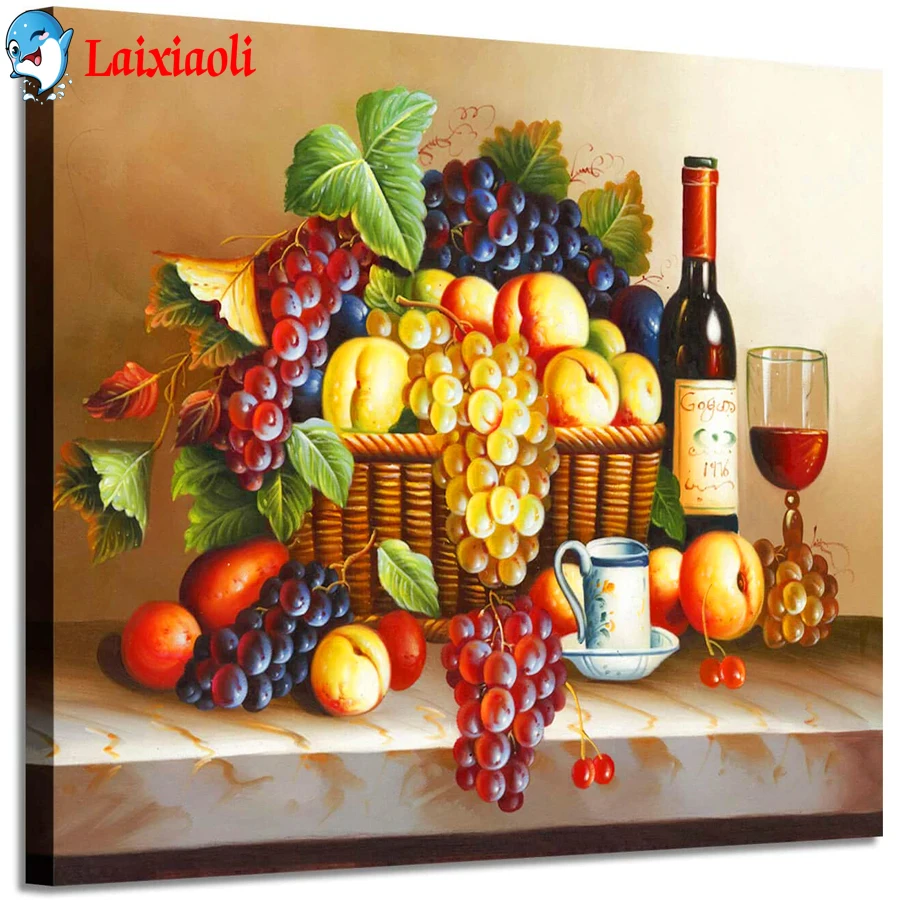 Red Wine and Fruit Art Restaurant decoration diamond painting cross stitch diamond mosaic full square round rhinestones food art