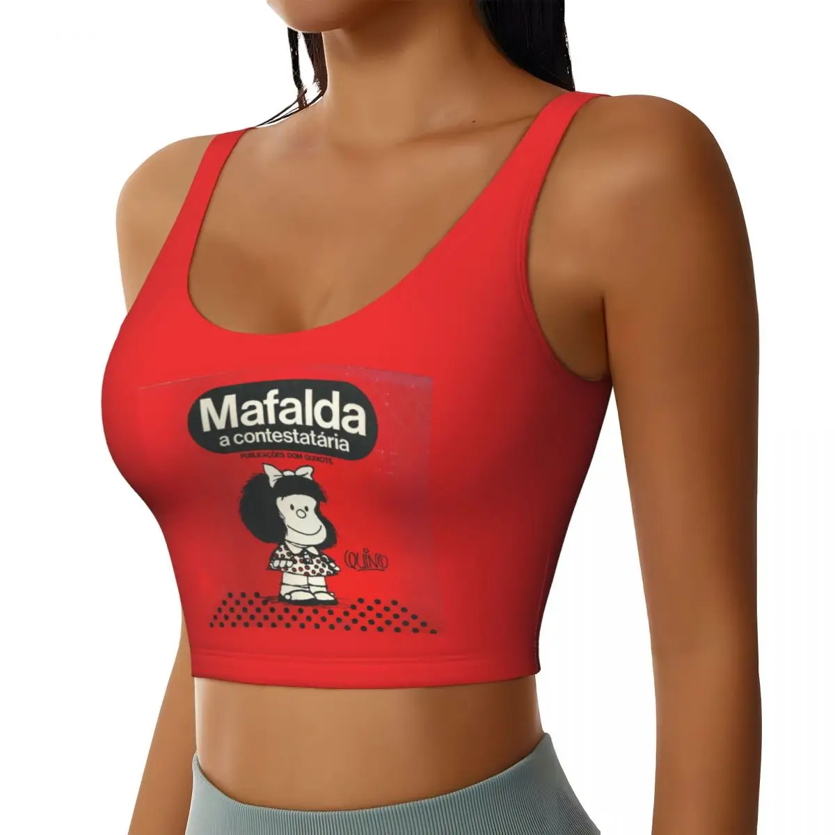 Custom Mafalda A Contestataria Workout Crop Tank Tops Women Seamless Quino Comic Manga Running Yoga Sports Bras