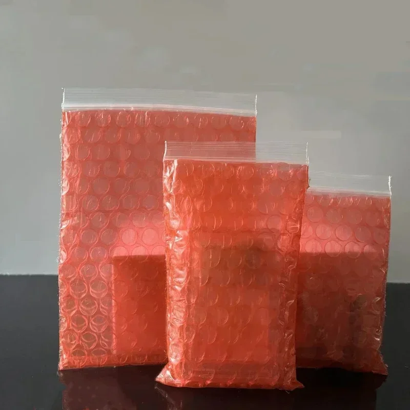 Small Zipper Red Bubble Bag Fall Prevent Express Transportation Pe Plastic Storage Wrap Double Layer Bubble Pack Bags 100pcs