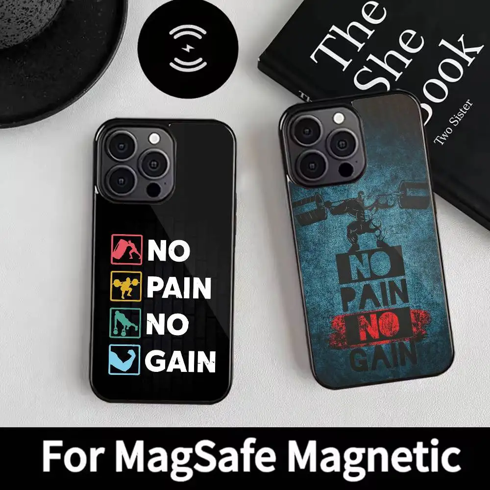 

N-No Pain No G-Gain Gym Phone Case For iPhone 17,16,15,14,13,12,Plus,Pro,Max for Magsafe Magnetic Wireless Charging