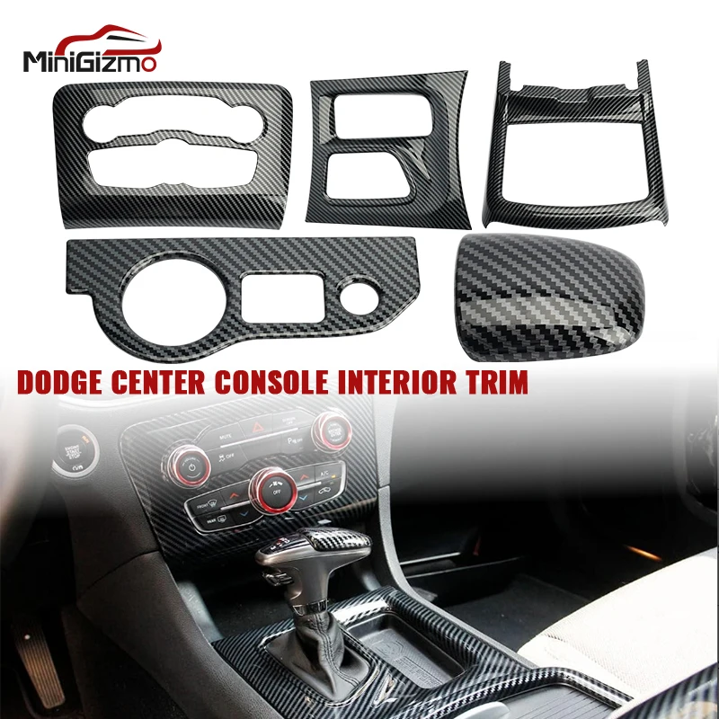 

Central Control AC Gear Shift Cup Holder Headlight Switch Button Panel Cover Trim 5pcs For Dodge Charger 2016-2021