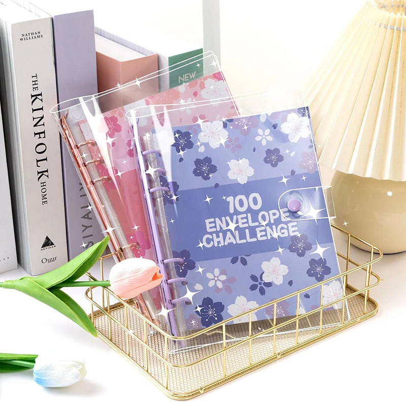 1Set 100 Day 100 Envelope Challenge Marble Pattern Loose-leaf Savings Notebook Saving Money Binder Cash Budget Storage Book Gift