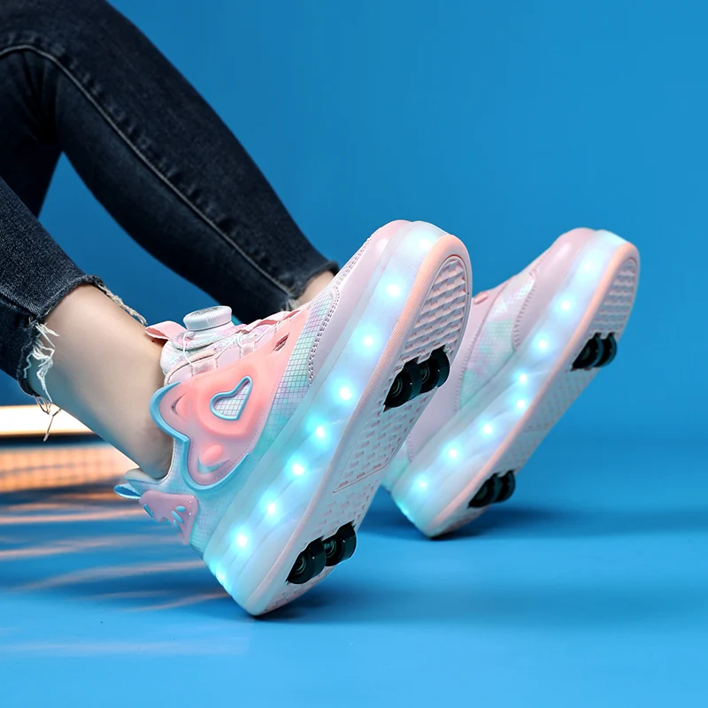 أحذية عصرية مريحة ذات 4 عجلات قابلة للسحب تلقائيًا: أحذية رياضية للفتيات، زلاجات دوارة غير مرئية للأطفال والكبار والأولاد