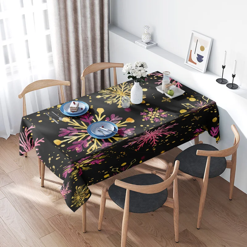 

Красочная скатерть в виде снежинки - современное украшение для столовой, моющаяся полиэфирная ткань для домашнего декора черного цвета с желтым цветом