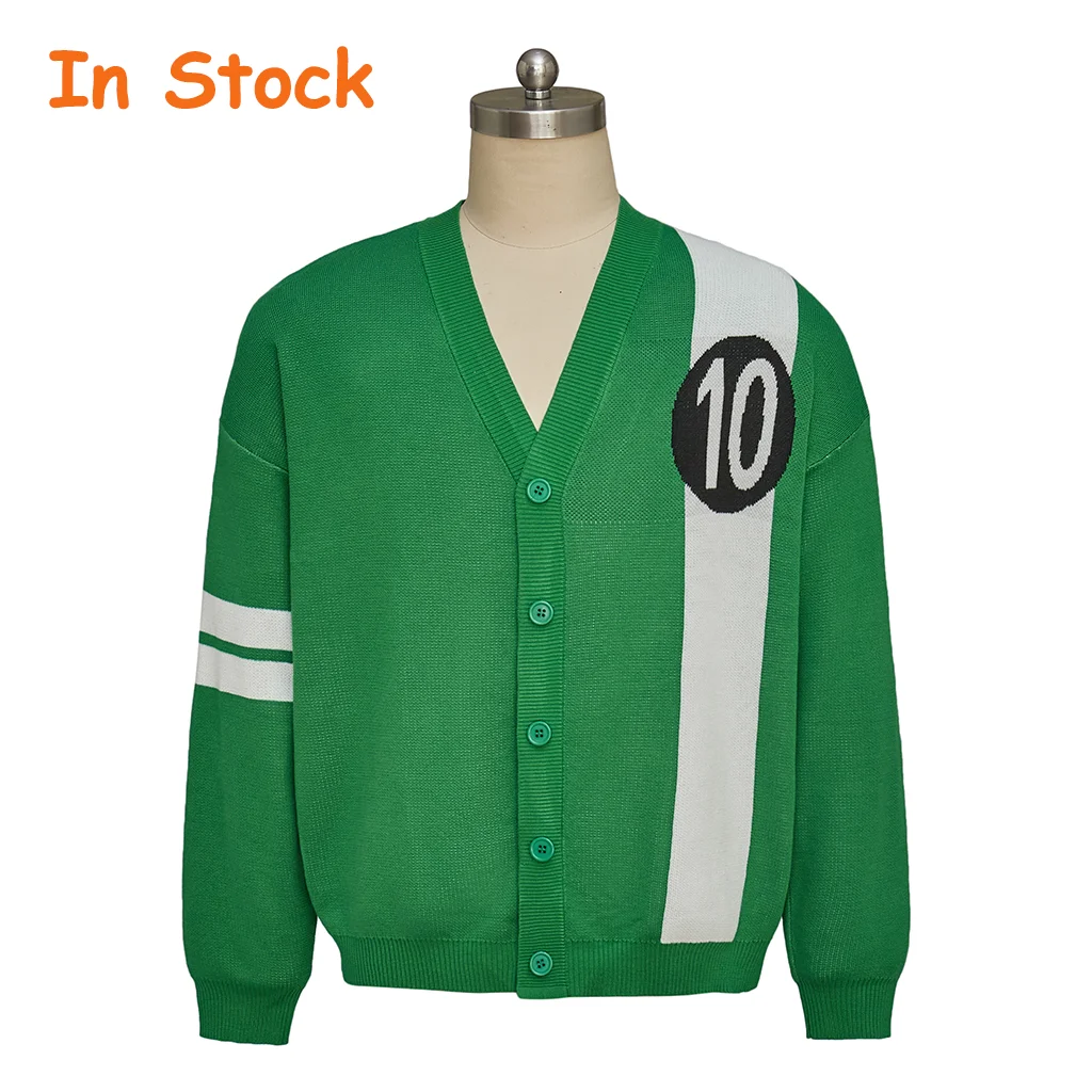 In Stock Anime Ben Tennyson Cosplay Alien Force Sweater Cardigan Knitted Coat Halloween Party Cosplay Green Jacket