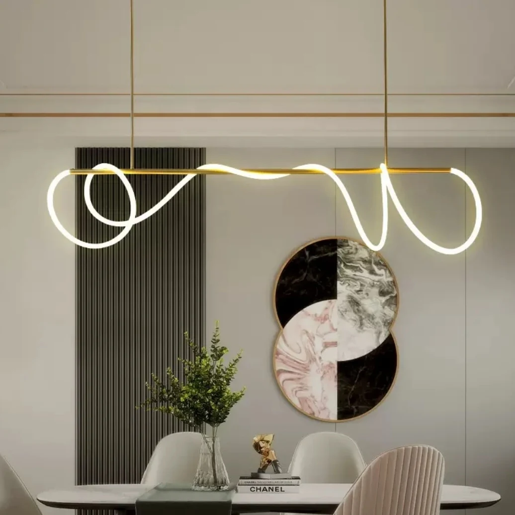 

Postmodern Linear Light Luxury Winding Lamp Designer Creative for Living Room Restaurant Musical Note LED Chandeliers Home Decor
