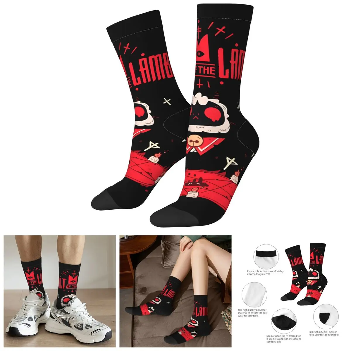 Happy Funny Men's compression Socks Slick Vintage Harajuku Cult Of The Lamb Hip Hop Novelty Casual Crew Crazy Sock Gift Printed