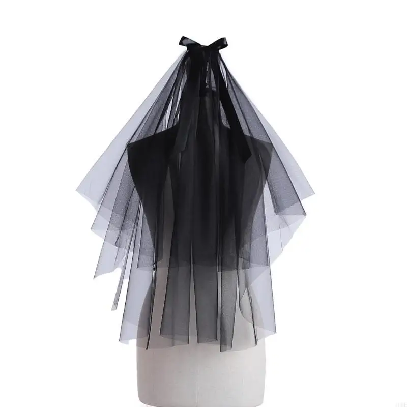 Halloween Costume Accessory Black Veil for Bride Wedding Black Veil for Cosplay Event Role Playing Bridal Hairpiece 