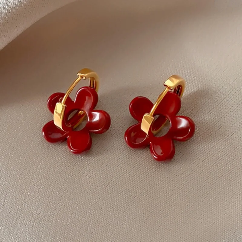 Anting-anting Juntai bunga merah anggur berongga perhiasan anting-anting baru kreatif elegan coklat Wanita grosir