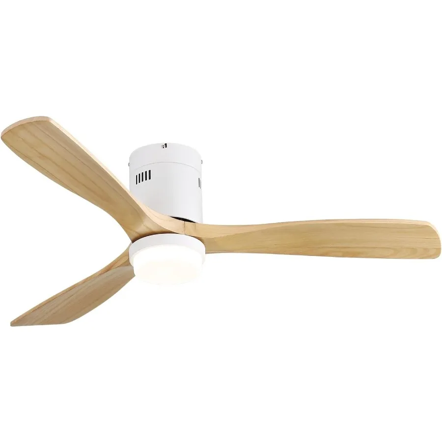 

52 Inch Ceiling Fan with Lights Flush Mount 3 Wood Blades Low Profile Design for Modern Home Decor Remote Control Operation Ide