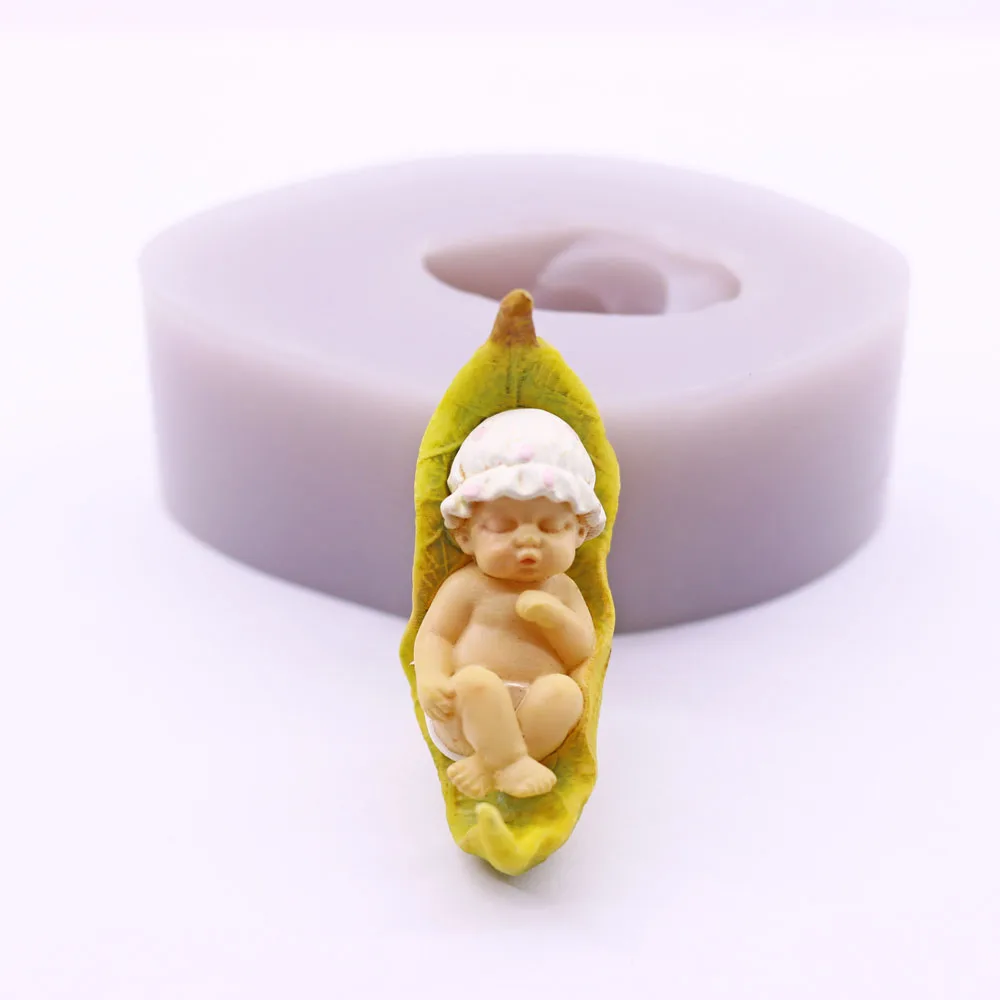 

3D Sleep Baby Leaf Cradle Silicone Fondant Mould Newborn Sugarcraft Chocolate Candy Deco Cake Baking Mold Polymer Clay Handma