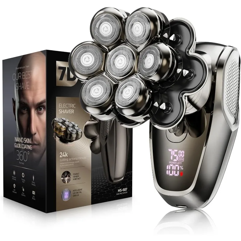 7D Head Shavers for Bald Men, SHPAVVER Detachable Head Shaver LED Display Dry Wet Bald Head Shavers