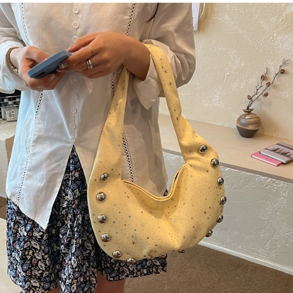 

Sweet Cool Baddie Style Armpit Bag Star Printing Rivet Decoration Handheld Bag Women's Lightweight Niche Versatile Shoulder Bag