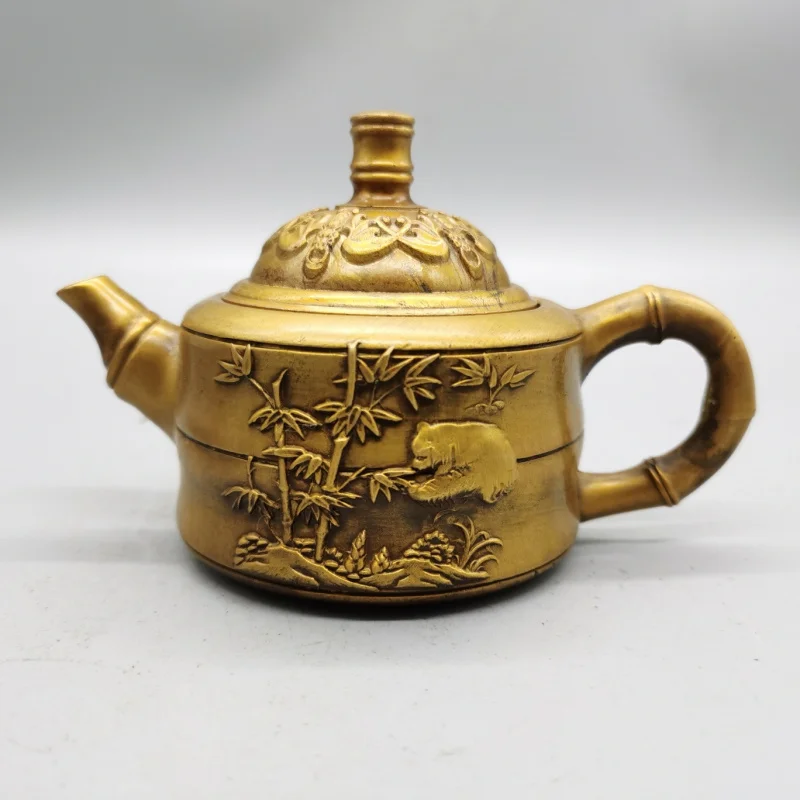 Copper bamboo panda , water drop teapot, home craft ornament, antique copperware collection
