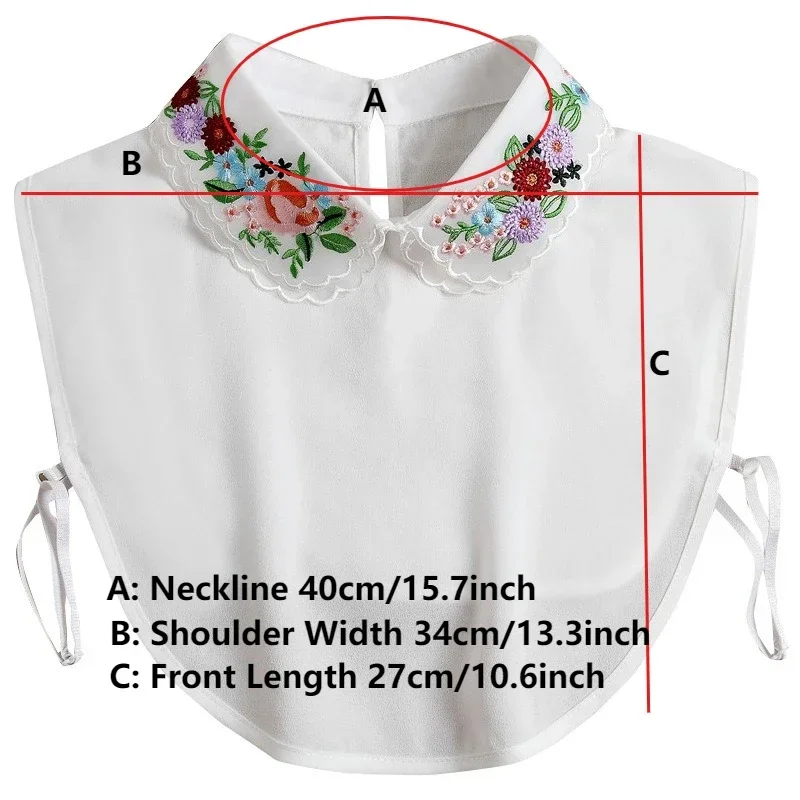 女性の刺繍フェイクカラードールレースシフォンラペルシャツ取り外し可能な襟ファッションレース偽襟四季