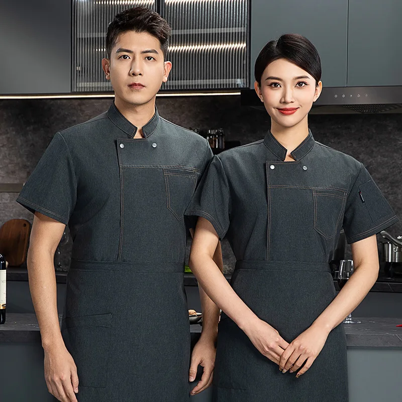 

Chef Jacket Short Sleeve Workwear Hotel Restaurant Kitchen Summer Thin Chef Coat Cake Shop Baker's Shirt Men