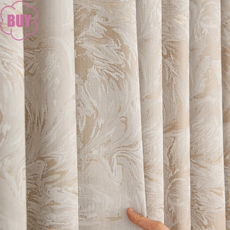 Customized Cream Jacquard Oil Painting Chenille Shading Curtains for Living Room Bedroom French Window Balcony Finished Product