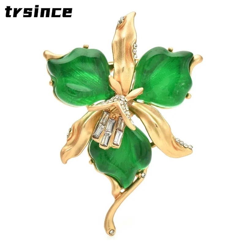 Retro Green Resin Orchid Flower Brooches Pins for Women Unisex 3-color Beautiful Plants Badges Exquisite Wedding Banquet Brooch