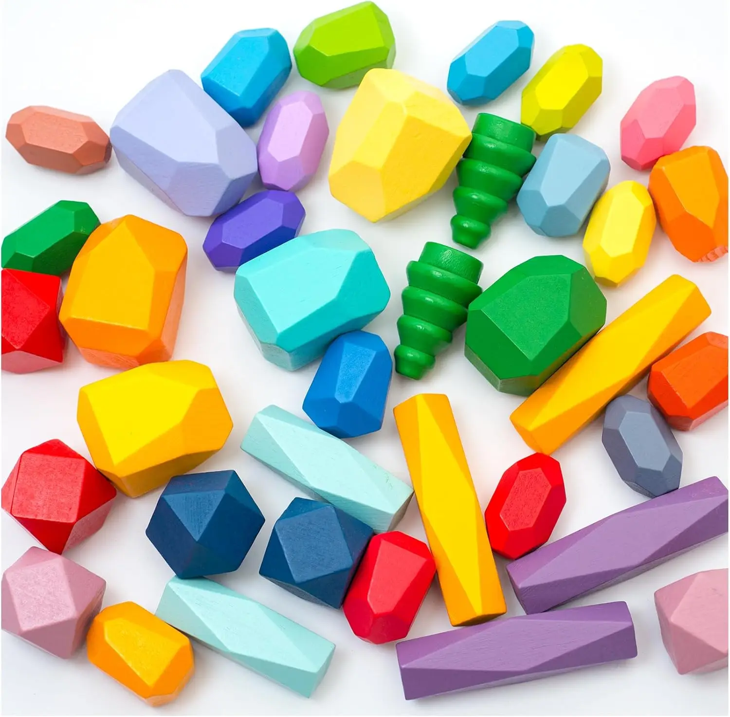 38 PCS Wooden Sorting Stacking Stones Rock Colorful Montessori Balancing Blocks Educational Learning Sensory STEM Toy for Kids 3