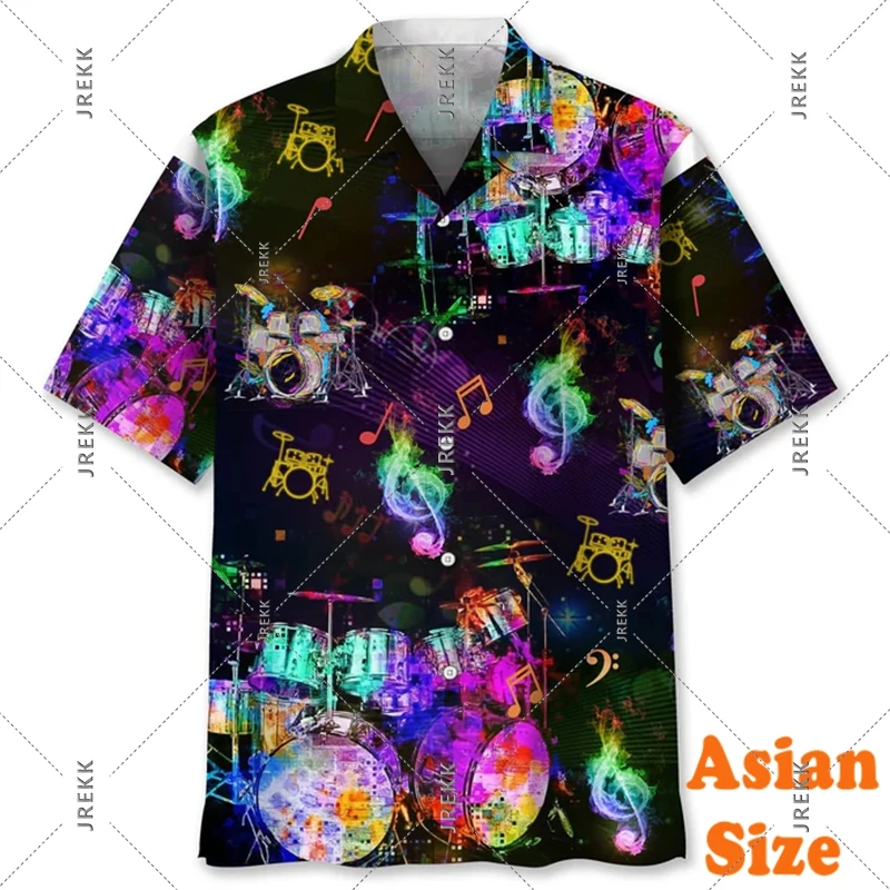 

Neon Music Guitar Print Hawaii Shirt Men Women Music Party Clothes Short Sleeve Shirts Hip Hop Trend Jazz Style 2025 New Blouse