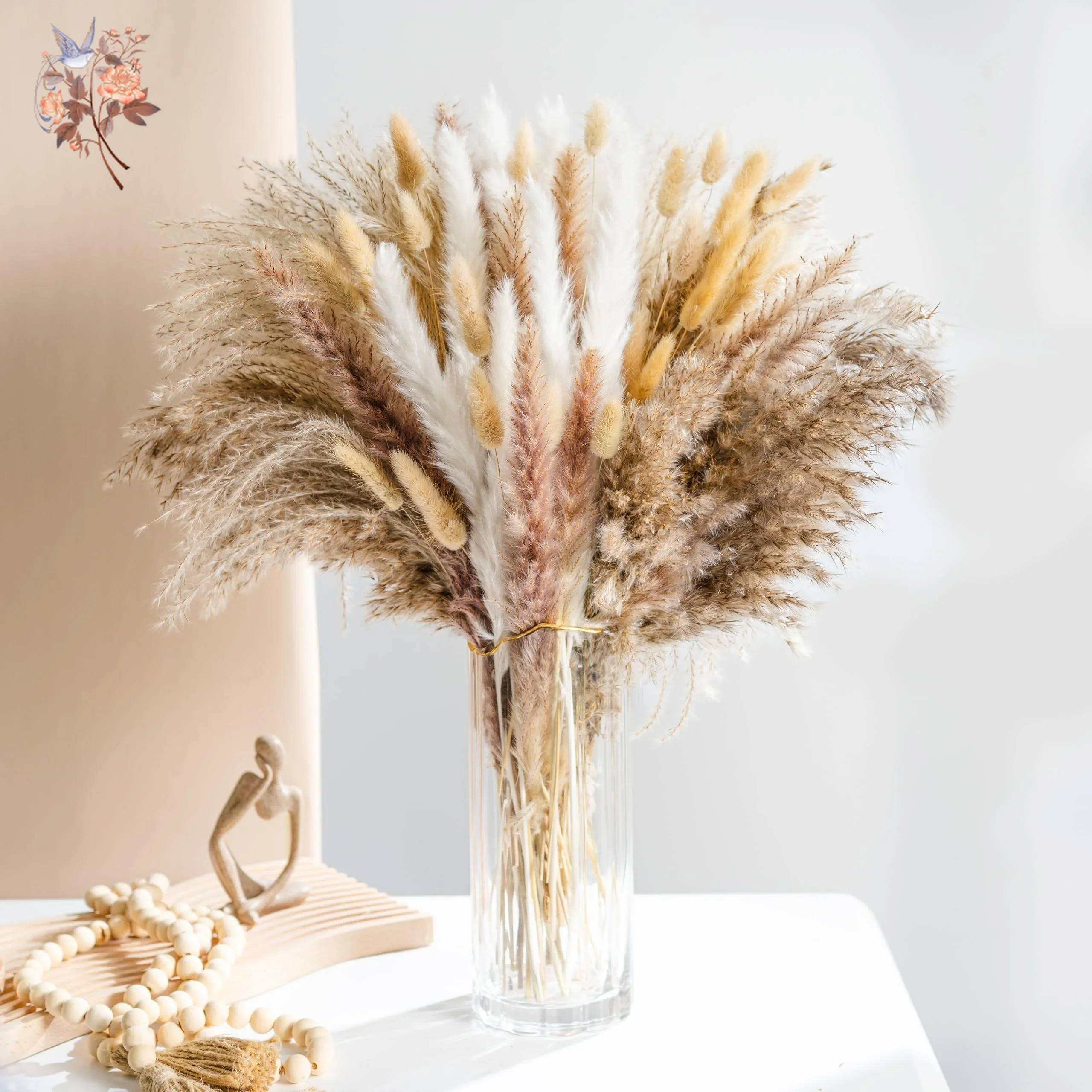 105pcs One Bunch Natural Dried Pampas Reeds Grass Boho Home Decor Floral Bouquet for Wedding Centerpieces Flower Arrangement