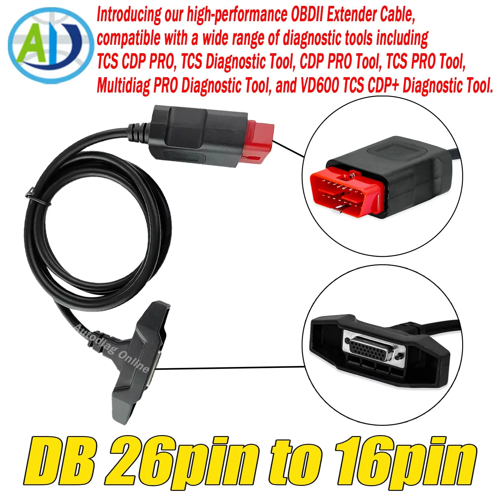 

Main Test Cable for TCS PRO/CDP PRO/Multidiag PRO/VD600 TCS CDP+ OBDII Diagnostic Tool 16pin to DB 26pin OBDII Extender Cable