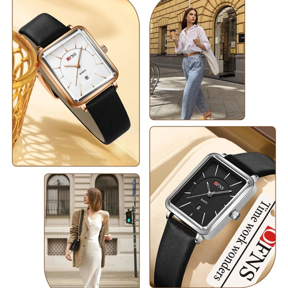 OFNS 1609 New Business Fashion Women's Watch Simple Leather Strap Calendar Waterproof Quartz Watches for Women Relogio Masculino