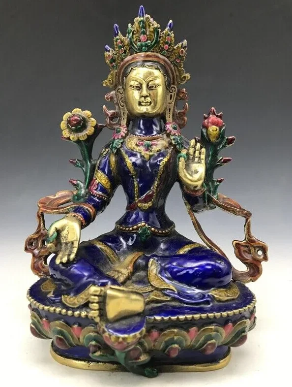 

21CM Chinese cloisonne Old Hand-carved statue of Tibetan Buddha statue